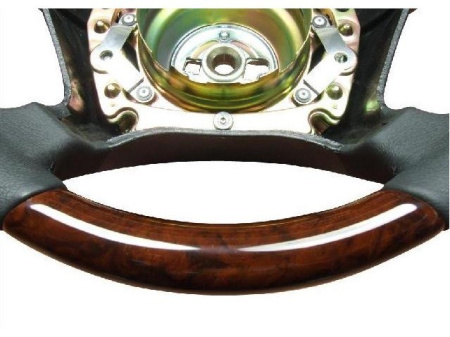 Mercedes W124, W126, W201, W140, W210 (96-99) руль кожаный классический, отделка - черная кожа с темным деревом орех