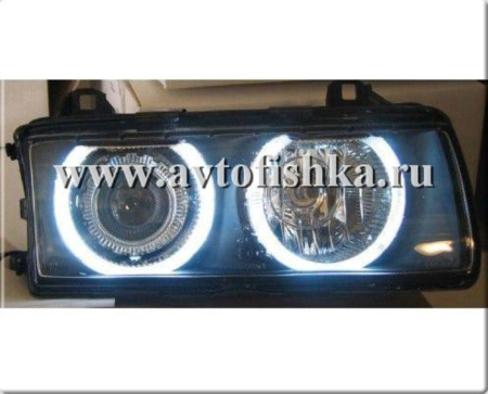 BMW 3 E36 (91-99) 2, 4 дв. фары передние черные со светящимися ободками, комплект 2 шт.