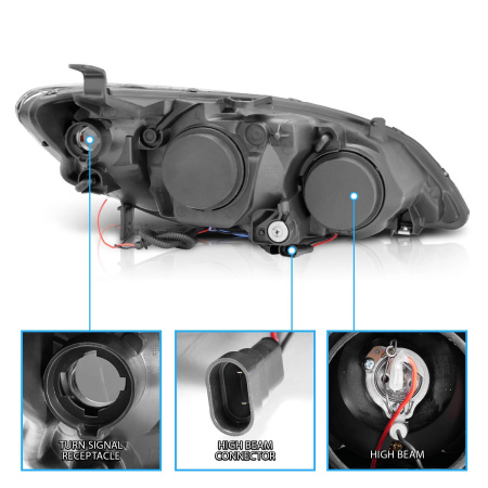 Honda Civic, Ferio (2003-2005) передние фары линзованные черные с ангельскими глазками