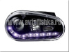 Volkswagen Golf 4 (98-03) фары передние линзовые черные с нижней светодиодной подсветкой, комплект 2 шт.