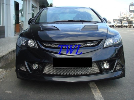 Honda Civic VIII (06-) фары передние линзовые черные, со светящимися ободками и светодиодной подсветкой, комплект 2 шт.