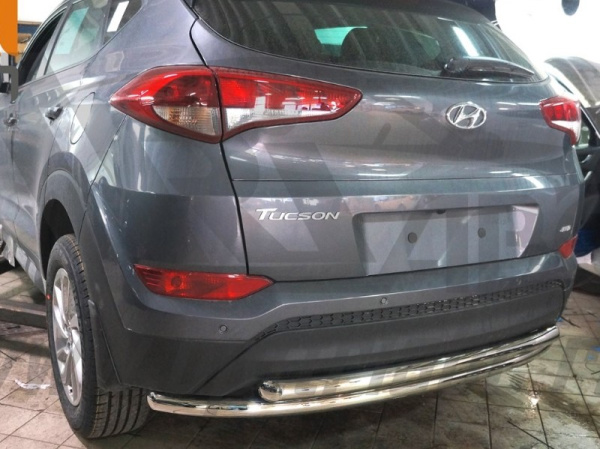 Hyundai Tucson (16–) Защита заднего бампера двойная d 60/60 мм, нерж. (кроме High-tech)