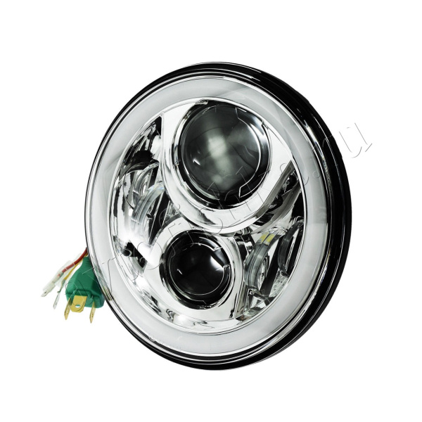 Hummer H2 (02-08) передние линзовые светодиодные фары хромированные (диаметр 7"), без ксенона, комплект 2 шт.