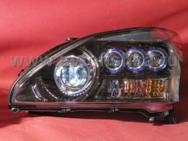 Lexus RX330, RX350 (03-08) передние линзовые ксеноновые фары, тонированный хром, под корректор, дизайн LS600, дизайн "MidWest", комплект 2 шт.