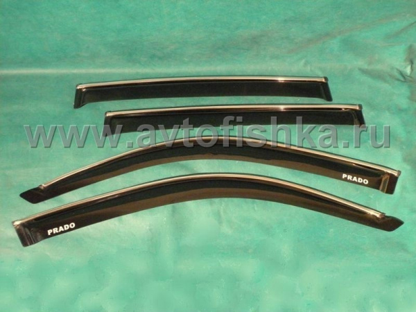 Toyota Land Cruiser Prado 120 (02-09) дефлекторы окон с хромированной окантовкой и логотипом "Prado", ветровики, комплект 4 шт.