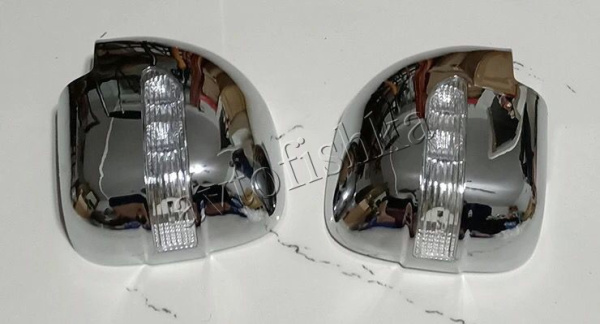 Mitsubishi Pajero 3 (00-07) хромированные накладки на зеркала с поворотником, пластик, комплект 2 шт.