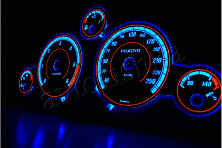 Peugeot 407 светодиодные шкалы (циферблаты) на панель приборов