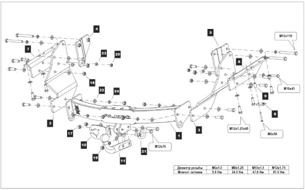 Mitsubishi Pajero (07–) Фаркоп (тягово-сцепное устройство) (50/1500кг)