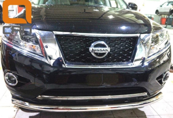 Nissan Pathfinder (14–) Защита переднего бампера одинарная d 76 мм, нерж.