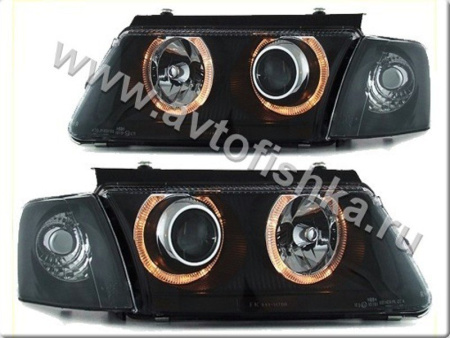 Volkswagen Passat B5 (97-00) фары передние линзовые черные, под корректор, комплект 2 шт.