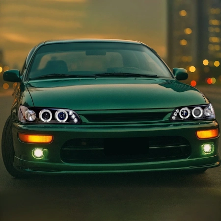 Toyota Corolla (92-97) AE100 фары передние линзовые черные со светящимися ободками