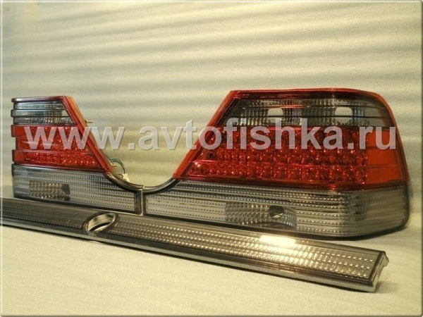 Mercedes S W140 (92-99) фонари задние светодиодные красно-тонированные, с центральным молдингом, комплект лев.+прав.