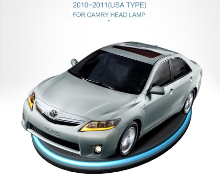 Toyota Camry V40 (09-11) фары передние линзовые черные, с дневными ходовыми огнями, в стиле LEXUS, комплект 2 шт.