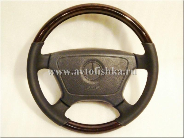 Mercedes W124, W126, W201, W140, W210 (96-99) руль кожаный классический, отделка - черная кожа с темным деревом орех