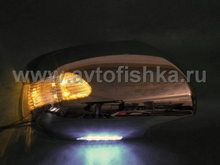 Toyota Land Cruiser Prado 120 (02-09) корпуса боковых зеркал хромированные, со светодиодными поворотниками и нижней подсветкой "Welcome", комплект 2 шт.