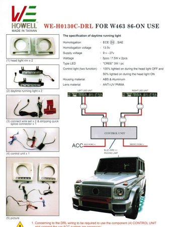 Mercedes G-class W463 (1989-2013) рамки передних фар с фонарями DRL, под покраску, полный установочный комплект