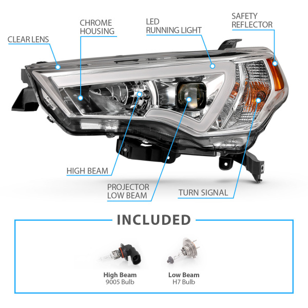 Toyota 4Runner (2014-2022) передние фары хромированные светодиодные с ДХО