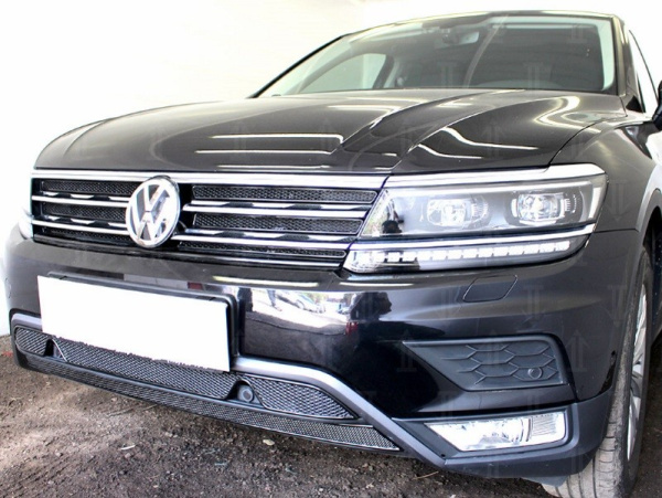 Volkswagen Tiguan (17–) Защита радиатора Premium, чёрная, низ 'Off-Road', (2 части)
