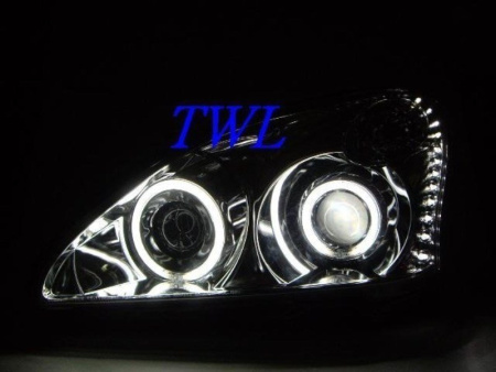 Lexus RX330, RX350 (2003-2008) фары передние линзовые черные, со светящимися ободками и светодиодной подсветкой, комплект 2 шт.