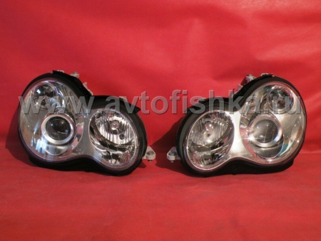 Mercedes C W203 (03-07) фары передние линзовые хромированные под ксенон и электрокорректор, комплект 2 шт.