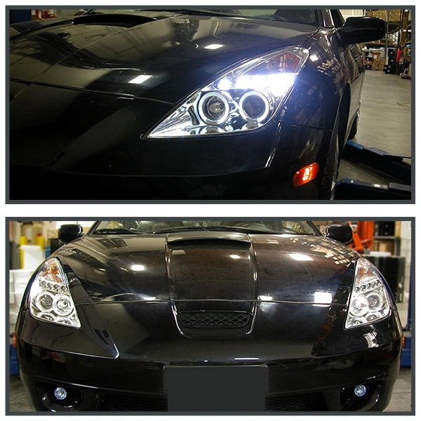 Toyota Celica (00-05) фары передние линзовые хромированные, со светящимися ободками LED
