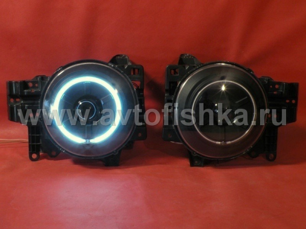 Toyota FJ Cruiser (07-) фары передние линзовые, со светящимися ободками, черные, комплект 2 шт.