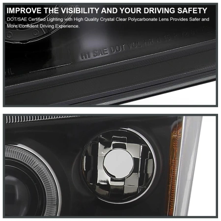 Dodge Caliber (06-12) фары передние линзовые черные, со светящимися ободками, комплект 2 шт.