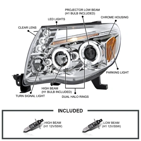Toyota Tacoma (05-12) фары передние линзовые хромированные, с ангельскими глазками