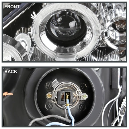 Ford Focus 1 (2000-2004) передние фары линзованные хром, со светящимися ободками