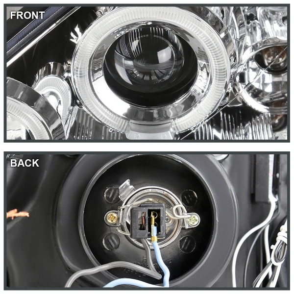 Ford Focus 1 (2000-2004) передние фары линзованные хром, со светящимися ободками