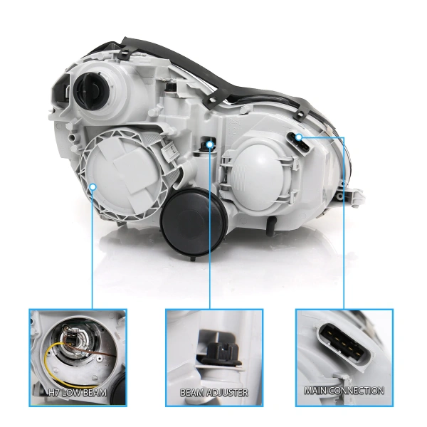 Mercedes C-class W203 (00-07) фары передние линзовые черные, комплект 2 шт.