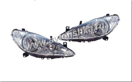 Peugeot 307 (01-05) фары передние линзовые хромированные, со светящимися ободками, с электрокорректором, комплект 2 шт.