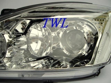 Mitsubishi Lancer (03-06) фары передние линзовые хромированные, с белым рефлектором, комплект 2 шт.