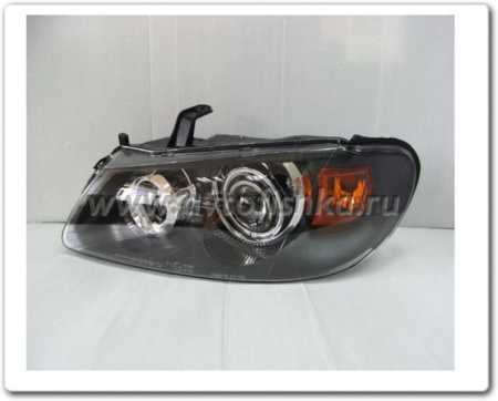 Nissan Almera II N16 (00-06) фары передние линзовые черные, со светящимися ободками, комплект 2 шт.
