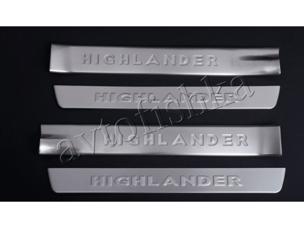 Toyota Highlander (07–13) Накладки на дверные пороги с логотипом, нерж. серебристые