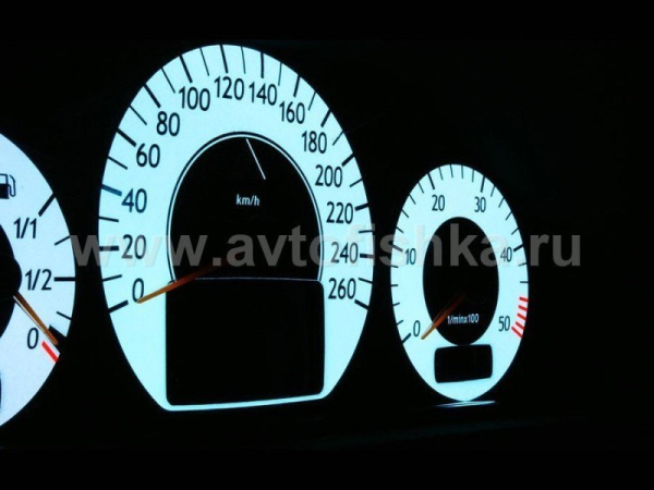 Mercedes W210 E class 1999-2003 светящиеся шкалы приборов - накладки на циферблаты панели приборов, дизайн № 2