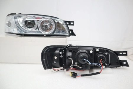Subaru Impreza GC, GF (93-01) фары передние хромированные, со светящимися ободками и светодиодами, комплект 2 шт.