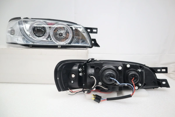 Subaru Impreza GC, GF (93-01) фары передние хромированные, со светящимися ободками и светодиодами, комплект 2 шт.