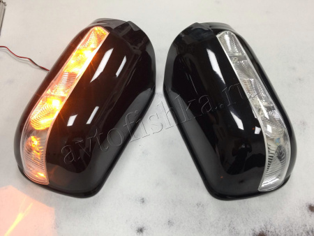 Mercedes-Benz W210, W140, W202 (-99) черные корпуса боковых зеркал, со светодиодным поворотником, дизайн W220, комплект 2 шт.