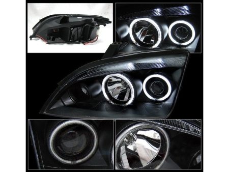 Ford Focus 2 ZX4 (05-07) USA фары передние линзовые черные со светящимися ободками CCFL, комплект 2 шт.