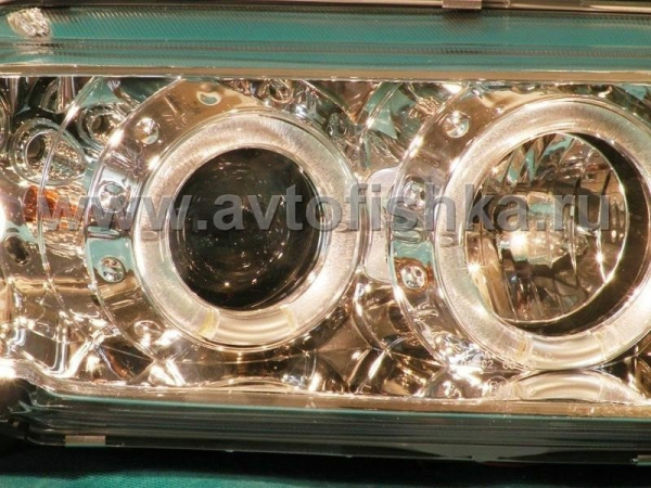 Audi A3 (96-02) передние фары линзовые хромированные, со светящимися ободками, со светодиодами, комплект 2 шт.