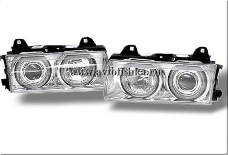 BMW 3 E36 (91-99) 2, 4 дв. фары передние хромированные со светящимися ободками, комплект 2 шт.