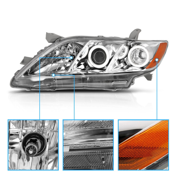 Toyota Camry XV40 дорестайл (2006-2009) фары передние линзовые хром со светящимися ободками