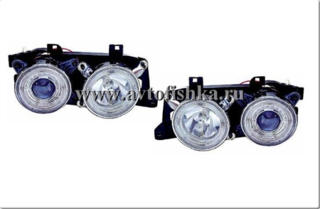 BMW 3 E30 (88-91) фары передние хромированные с двумя светящимися ободками, комплект 2 шт.