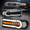 Toyota FJ Cruiser (07-14) черные светодиодные динамические поворотники с ДХО, комплект 2 шт.