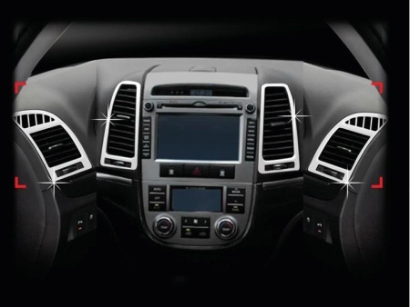 Hyundai Santa Fe (06-08) хромированные накладки панелей салона и торпеды, 9 предметов