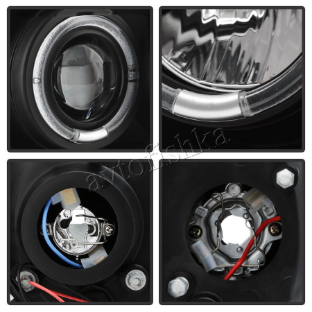 Ford Excursion (00-05) фары передние линзовые черные со светящимися ободками, со светодиодной подсветкой, комплект 2 шт.