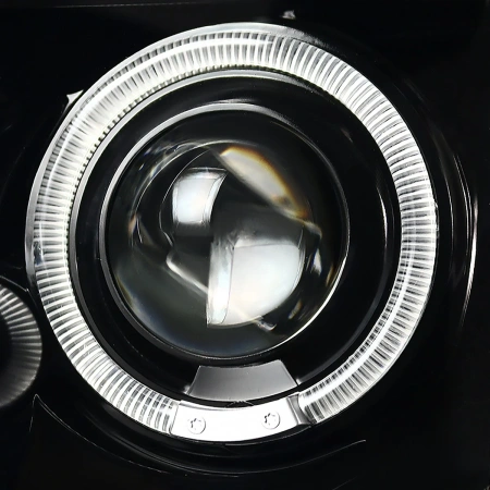 Nissan Pathfinder III, Navara (05-10) фары передние линзовые черные, со светящимися ободками, комплект 2 шт.