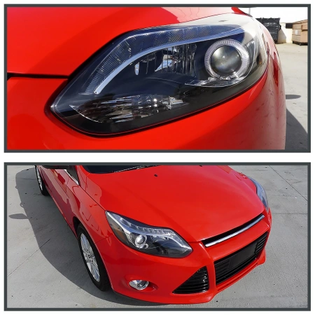 Ford Focus 3 (11-13) тюнинговые фары линзовые с DRL диодной подсветкой черные, 2 шт.