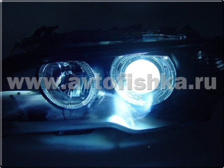 BMW 3 E46 (03-06) 2 дв. фары передние линзовые черные, со светящимися ободками, с мотором электрокорректора, комплект 2 шт.